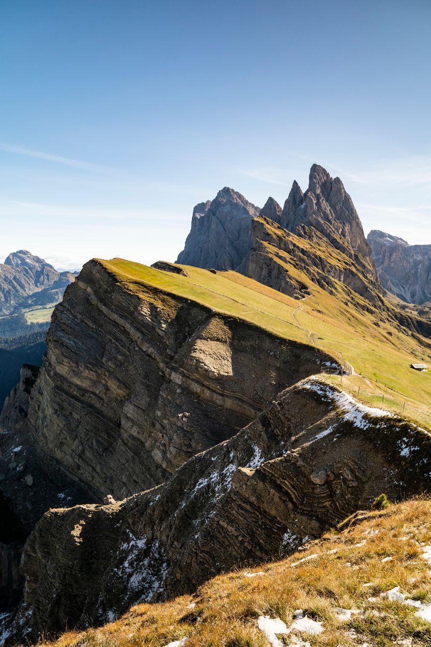 Spectacular limestone peaks of the Tre Cime di Lavaredo at dusk